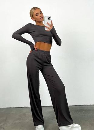 🎨3! шикарний жіночий брючний графітовий костюм графіт графитовый сірий серый женский графитовый топ брюки штани штаны2 фото