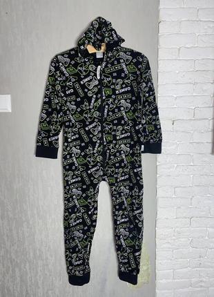 Трикотажное хлопковое кигуруми с капюшоном сплошная пижама на мальчика 11-12р