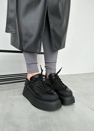 Кроссовки женские кожаные на платформе, натуральная кожа, черные2 фото