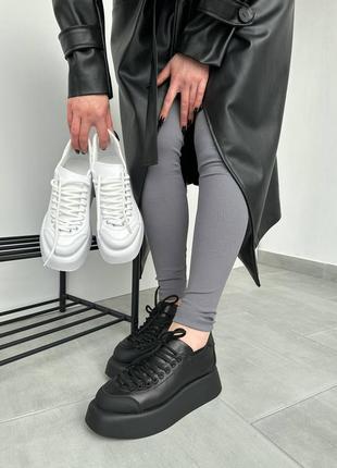 Кроссовки женские кожаные на платформе, натуральная кожа, черные10 фото