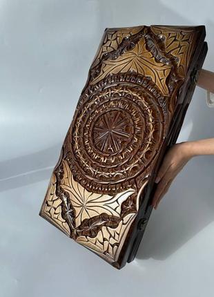 Нарди дерев'яні з різьбленням під склом, 58×28 см, арт 192385