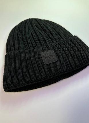 Мужская шапка stone island черная, стильная брендовая шапка стон айленд1 фото
