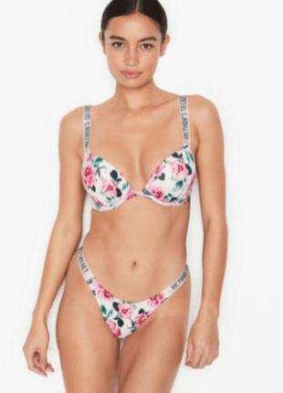 Купальник раздельный в цветы с камушками victoria's secret молочный  а-844 70c-s (42)