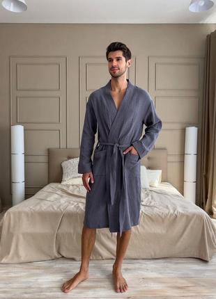 Мужской натуральный халат из муслина estet для дома бани бассейна халат для мужчины после душа7 фото
