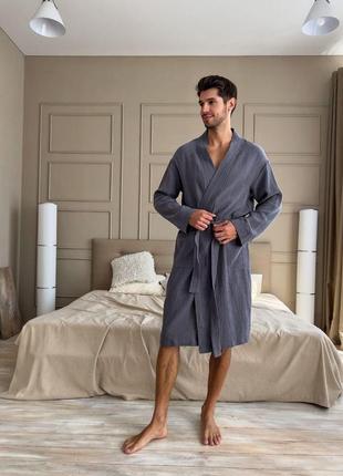 Мужской натуральный халат из муслина estet для дома бани бассейна халат для мужчины после душа4 фото