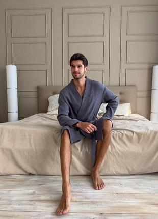 Мужской натуральный халат из муслина estet для дома бани бассейна халат для мужчины после душа3 фото