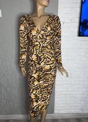 Сукня по фігурі плаття з драпіровкою принт метелики river island , s-m