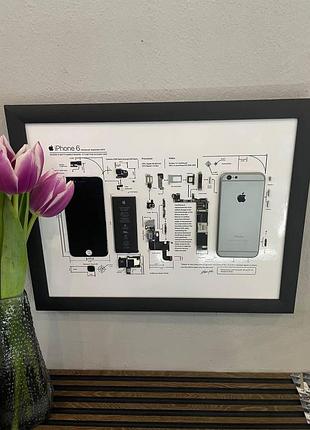 Дизайнерская картина с разобранным iphone 6 ,оригинальный подарок картина айфон 6 в рамке