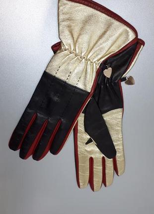 Moschino ексклюзивные женские кожаные перчатки золотые оригинал7 фото