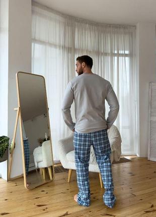 Чоловічий домашній комплект — двійка лонгслів і штани для сну та відпочинку — стильна піжама з тканини трикотаж із начосом10 фото