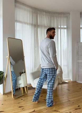 Чоловічий домашній комплект — двійка лонгслів і штани для сну та відпочинку — стильна піжама з тканини трикотаж із начосом7 фото