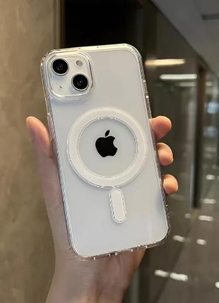 Чохол apple iphone 13, 13 pro, 14 з magsafe щільний  силіконовий чохол на айфон прозорий4 фото