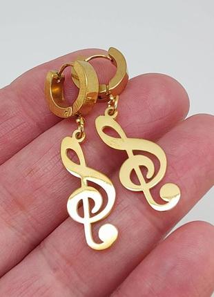 Сережки біжутеріальні "скрипічний ключ" колір — золото арт. 046473 фото