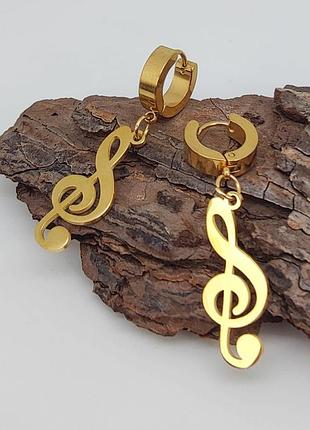 Серьги бижутерные "скрипичный ключ" цвет - золото арт. 04647