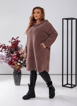 Женское красивое пальто с альпаки цвет баклажан батал  56-68 размер5 фото