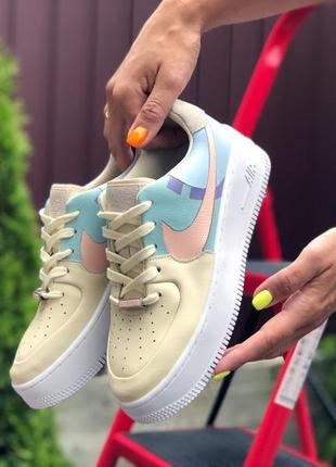 🌻nike air force 1 beige blue 💙кросівки жіночі найк форс, женские кроссовки найк