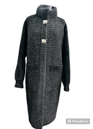 Чёрное в ёлочку женское пальто с альпаки 50 по 56 размер1 фото