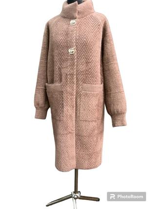 Красивое женское бежевое пальто с альпаки 50 по 56 размер