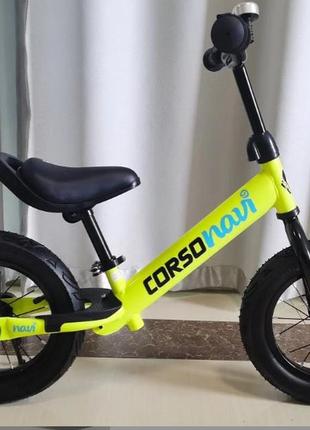 Велобіг зелений колесо 12", "corso navi" nv-12174 сталева рама, надувні колеса, підніжка