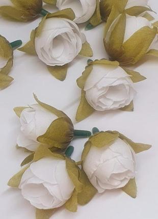 Бутон розы из ткани 2,0 см, цвет-молочный, шт.