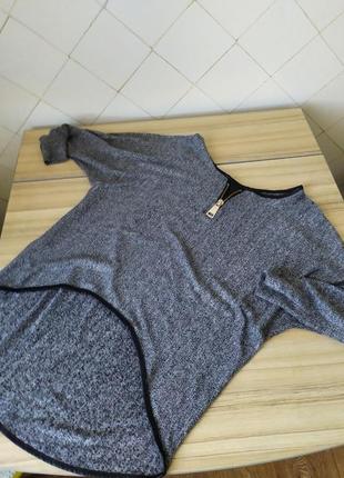 Италия.вискозная блуза с удлиненной спинкой и черной отделкой7 фото