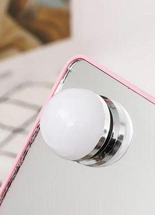 Настольное зеркало для макияжа cosmetie mirror 360 rotation angel с подсветкой. цвет: розовый