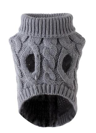 Вязаний светр для котів pet style "косичка" сірий3 фото