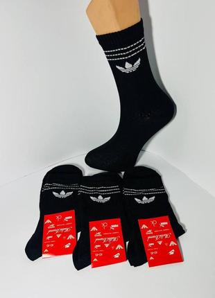Носки мужские 12 пар демисезонные хлопок высокие с тенисной резинкой adidas размер 41-45 чёрные