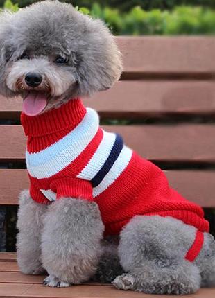 Вязаный акриловый свитер для котов и кошек pet style "красные полосы"