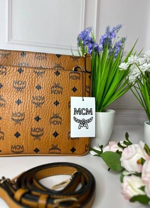 Женская сумка mcm crossbody pouch in visetos original коричневая  wb0613 фото