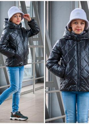 Демісезонна підліткова куртка на дівчинку від 10 років - весна осінь, модна чорна весняна демі курточка для дівчини підлітка