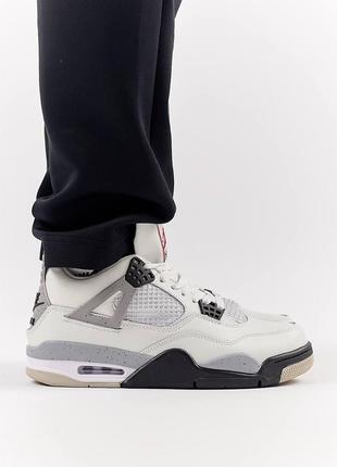 Чоловічі шкіряні кросівки nike air jordan 4 retro m white cement, чоловічі кеди найк джордан. чоловіче взуття4 фото