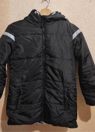 Детская шубка курточка двухсторонняя на девочку шуба искусственная зебра куртка черная на 11-12 лет 146-152 см2 фото