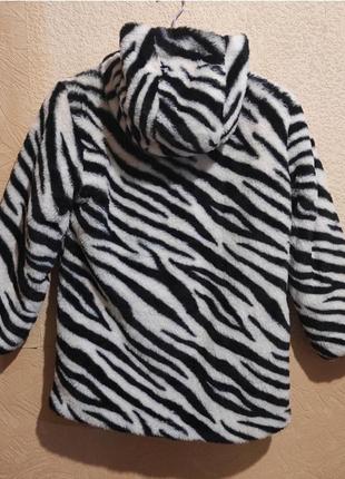 Детская шубка курточка двухсторонняя на девочку шуба искусственная зебра куртка черная на 11-12 лет 146-152 см6 фото