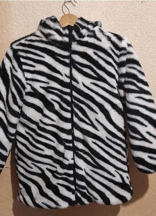 Детская шубка курточка двухсторонняя на девочку шуба искусственная зебра куртка черная на 11-12 лет 146-152 см5 фото