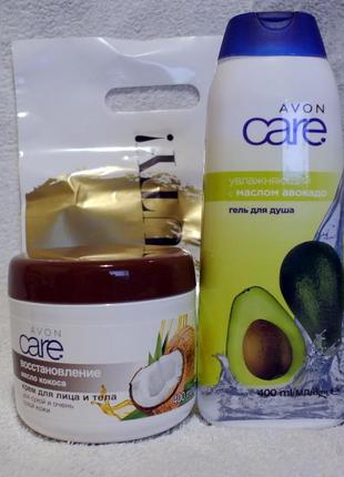 Набір: гель д/душа 400 мл, крем для обличчя відновлення з маслом кокоса 400 мл