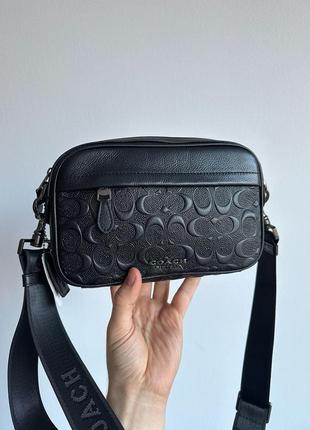 Сумка кроссбоды в стиле coach academy crossbody signature leather black