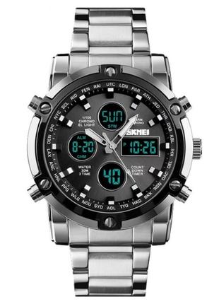 Чоловічий наручний годинник skmei molot срібний з чорним циферблатом найчий подарунок із кварцовим механізмом