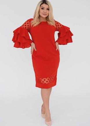 Плаття жіноче червоне коротке в платье женское красное короткое горошек осенние весенние летние осіннє весняне літнє1 фото