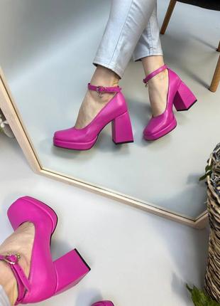 Розовые малиновые фуксия кожаные туфли с ремешком4 фото