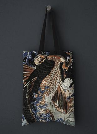 Шопер, тканевая эко-сумка clew "карп, утагава куниёси"