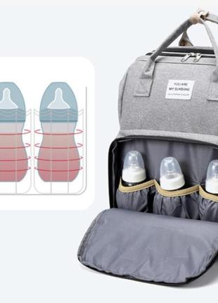 Сумка-рюкзак для мам mommy bag 3 в 1 рюкзак, органайзер, сумка - ліжко складане для малюка зелений5 фото
