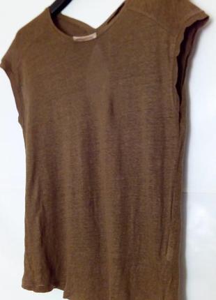 Льняная футболка с вырезом на спине свободного цвет оливковый, zara3 фото