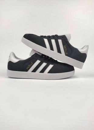 Кросівки кеди adidas gazelle navy grey white замшевые кеды кроссовки адидас газели серые с белым (графит)7 фото