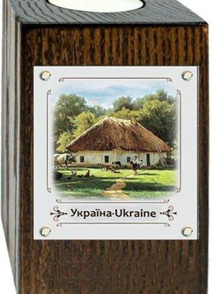 Підсвічник україна "хата з сільським подвір'ям" метал/дерево 6*10 см гранд презент гпукп02к/м1 фото