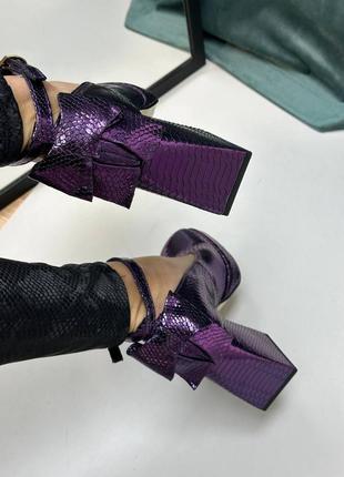 Фіолетові блисучі шкіряні туфлі з бантиком позаду колір на вибір3 фото