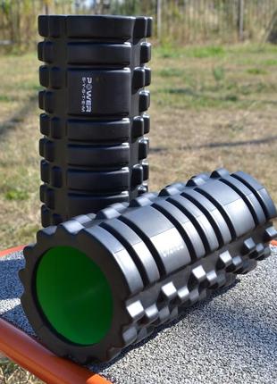 Масажний ролик (роллер) power system ps-4050 fitness foam roller black/green (33x15см.)3 фото