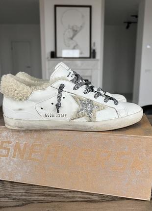 Golden goose оригинал теплые зимние белые сникеры кеды овчина1 фото