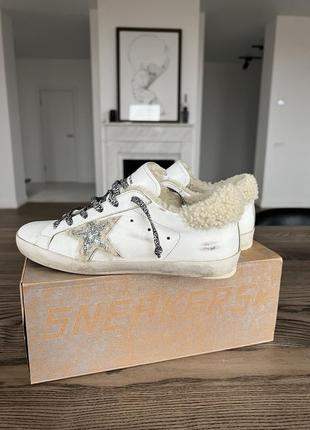 Golden goose оригинал теплые зимние белые сникеры кеды овчина6 фото