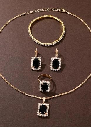 Комплект жіночий кварцевий наручний годинник, підвіска, сережки та кільце3 фото
